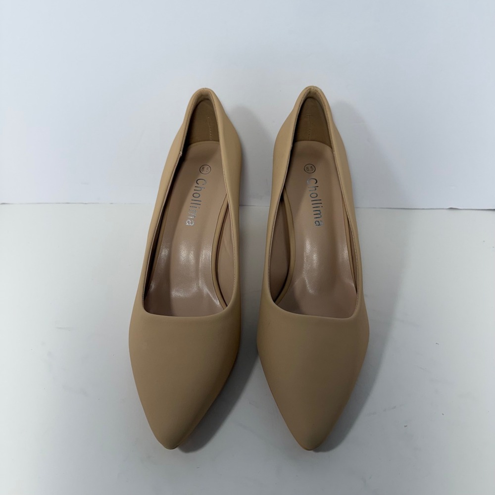 Chollima Womens Pointed Toe Block Heel Pumps Beige Tan Size 8.5 Business Dressy - Picture 4 of 11